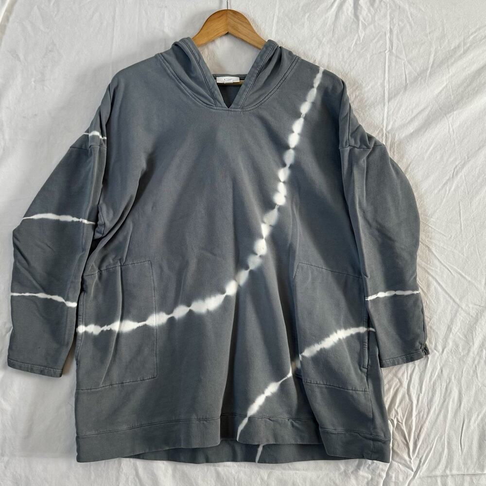 Pure Jill J. Jill Ls Tie-Dyed Hooded Sweatshirt Tunic Gray Blue/White Size L